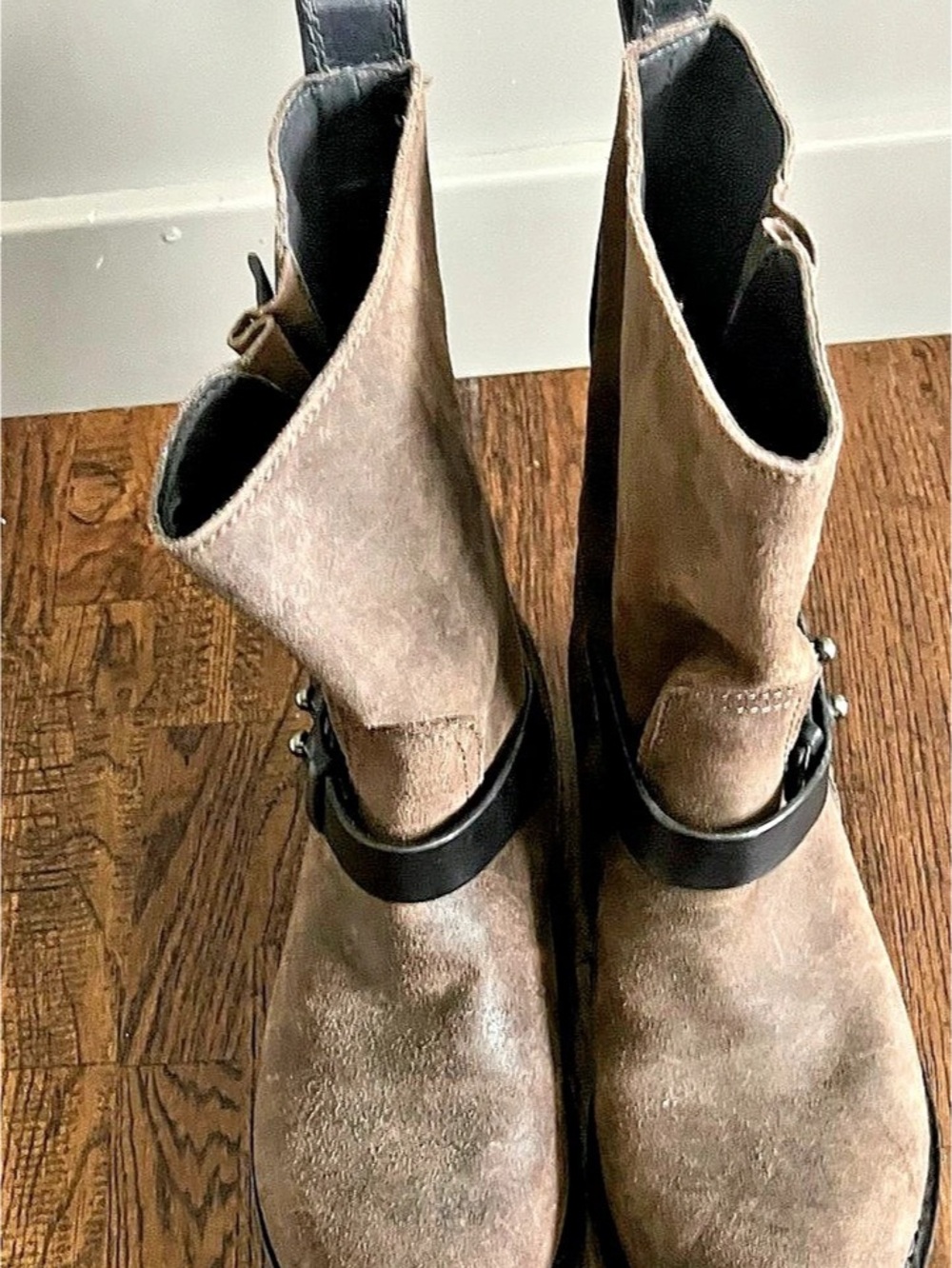 Rag & Bone Boots Womens Size 38 Brown Suede Biker Mid Calf Buckle Pull On Casual